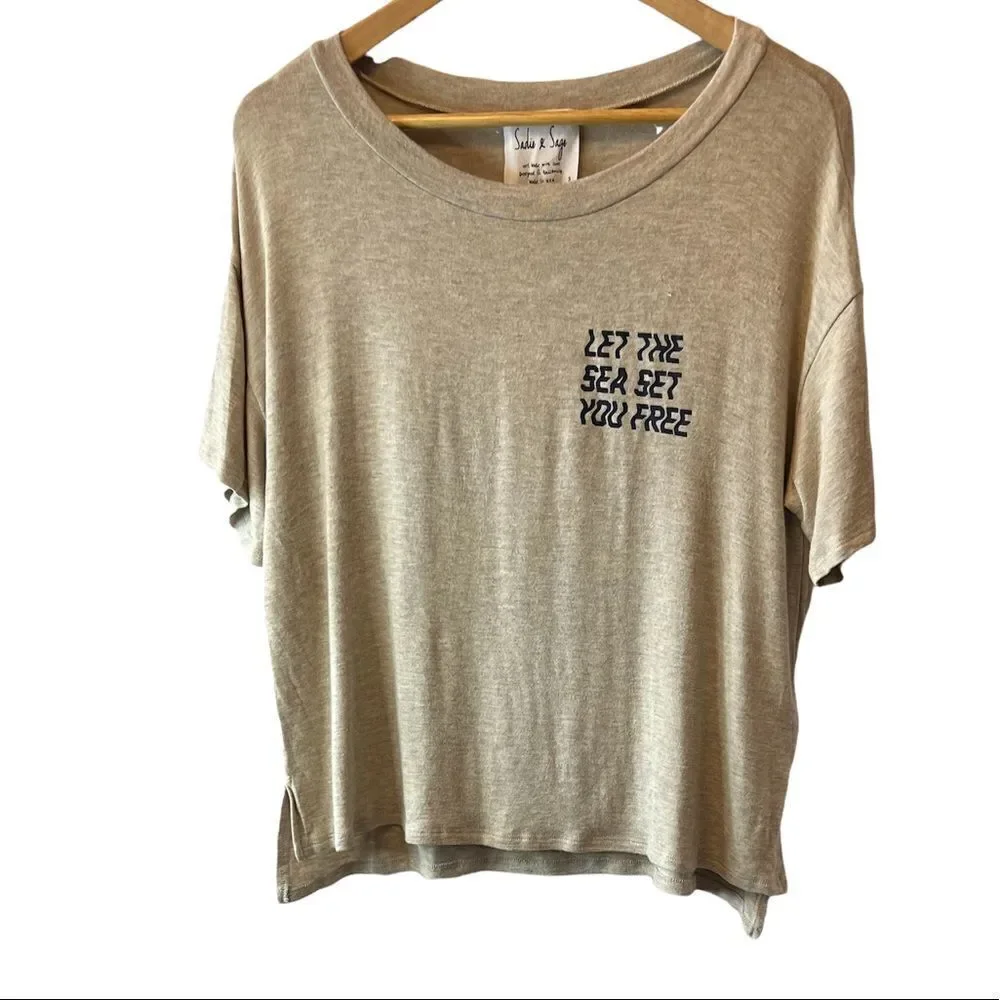 NWT SADIE & SAGE Oatmeal Graphic Knit Tee Shirt - Picture 2 of 10